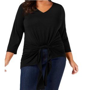 NY COLLECTION  KNIT TWIST-FRONT WOMENS TOP BLOUSE